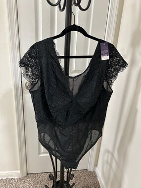 Lane Bryant Black Lace Sheer Bodysuit Chemise